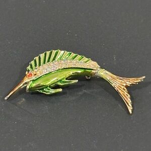 Swordfish Brooch with‎ Aroura Borealis Crystals and Enamel Details